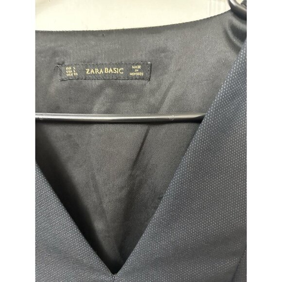 Zara Basic Little Black Dress Large Faux Leather Shoulders Mini Micro Polka Dot - Picture 4 of 4